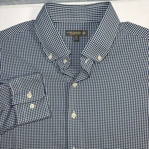Peter Millar Summer Comfort Button Down Blue Gingham Nylon Blend Shirt Size XL